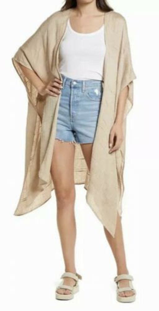 Treasure & Bond Women's Kimono Tan Beige Cover-up Solid Open-Front $49
